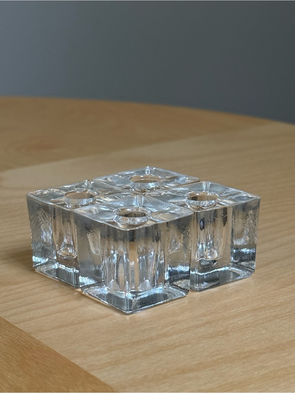Set of 4 Vintage Glass Ice Cube Scandi Style Tiny Taper Candle Holders